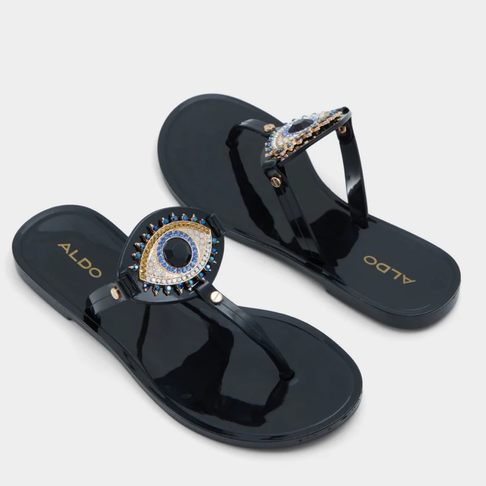 ALDO Black and Gold Eye Embellished Sandals